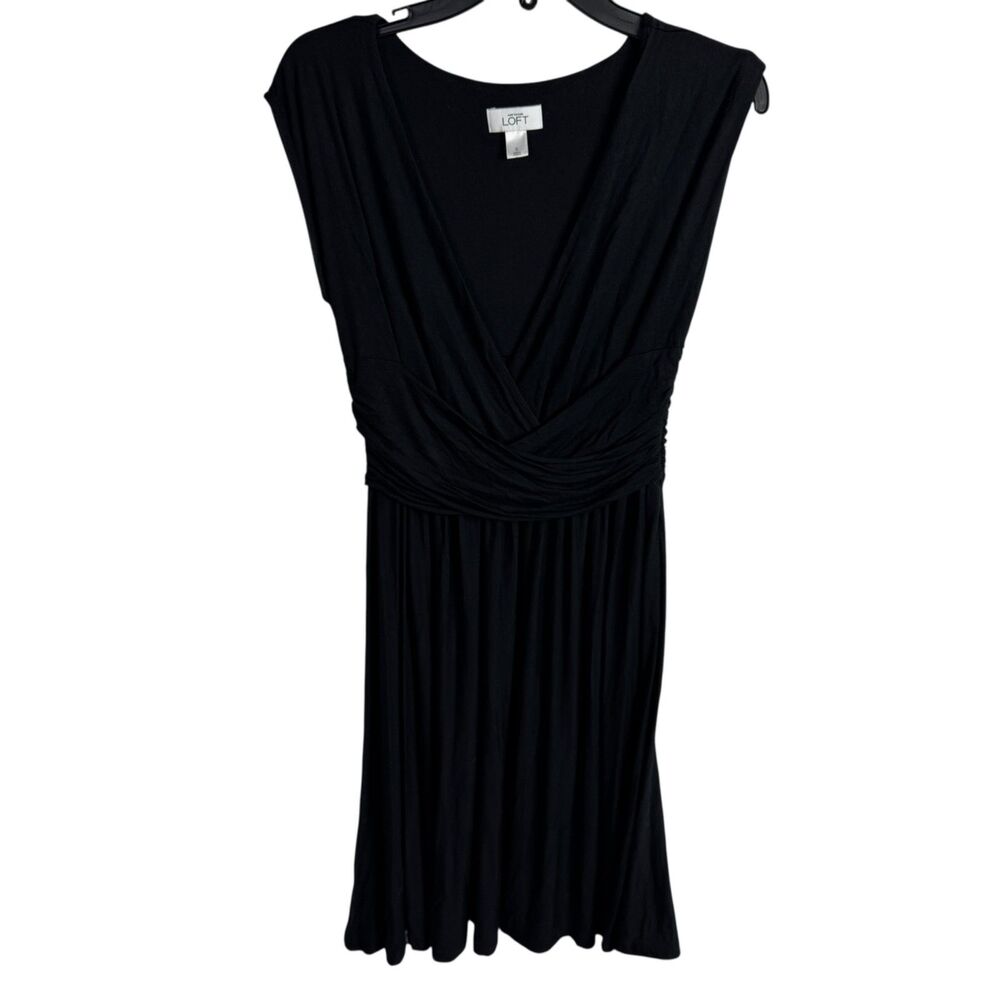 Ann Taylor LOFT Knit Dress Size Small Black Sleeveless V-Neck